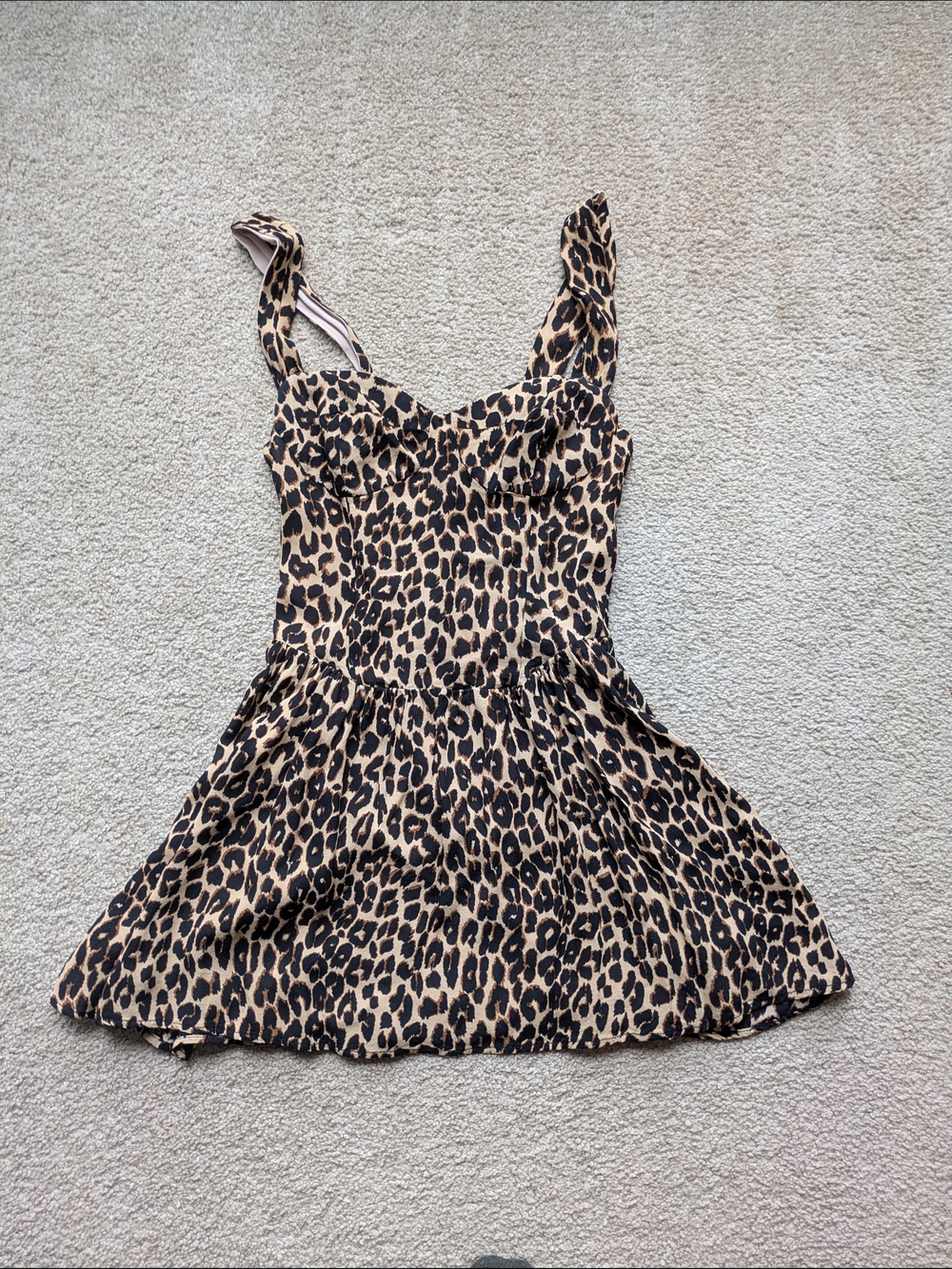 Reformation Leopard Print Taiga Mini Sundress in Black and Tan